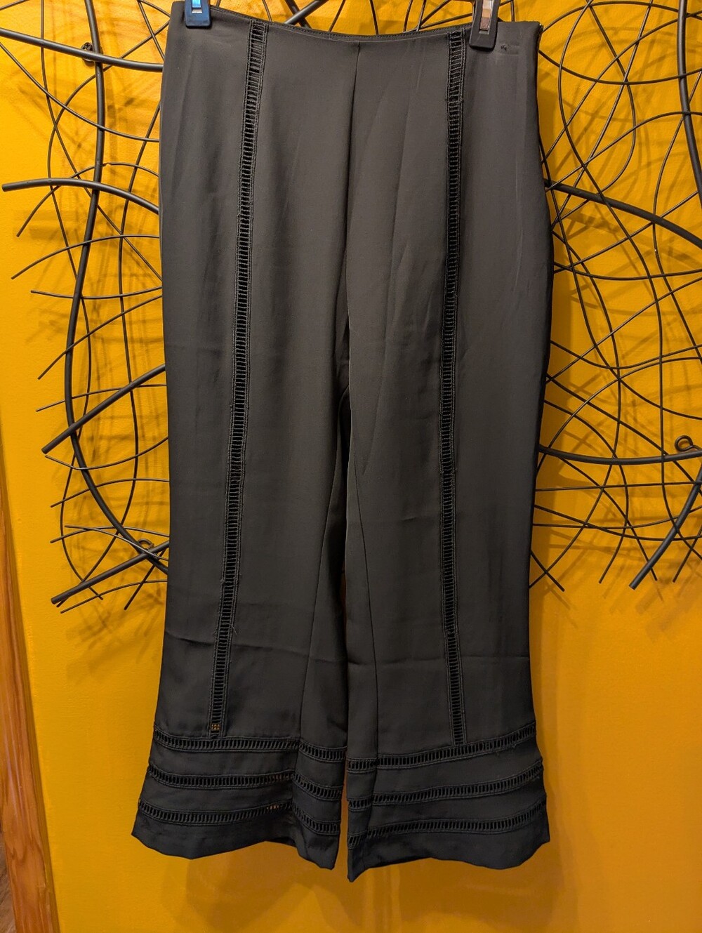 Endless Rose Black Wide Leg Cropped Trousers Mesh Inset Hem Pants
